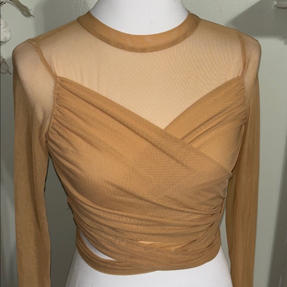 12th Tribe Tan Mesh Wrap Blouse - Picture 2 of 6